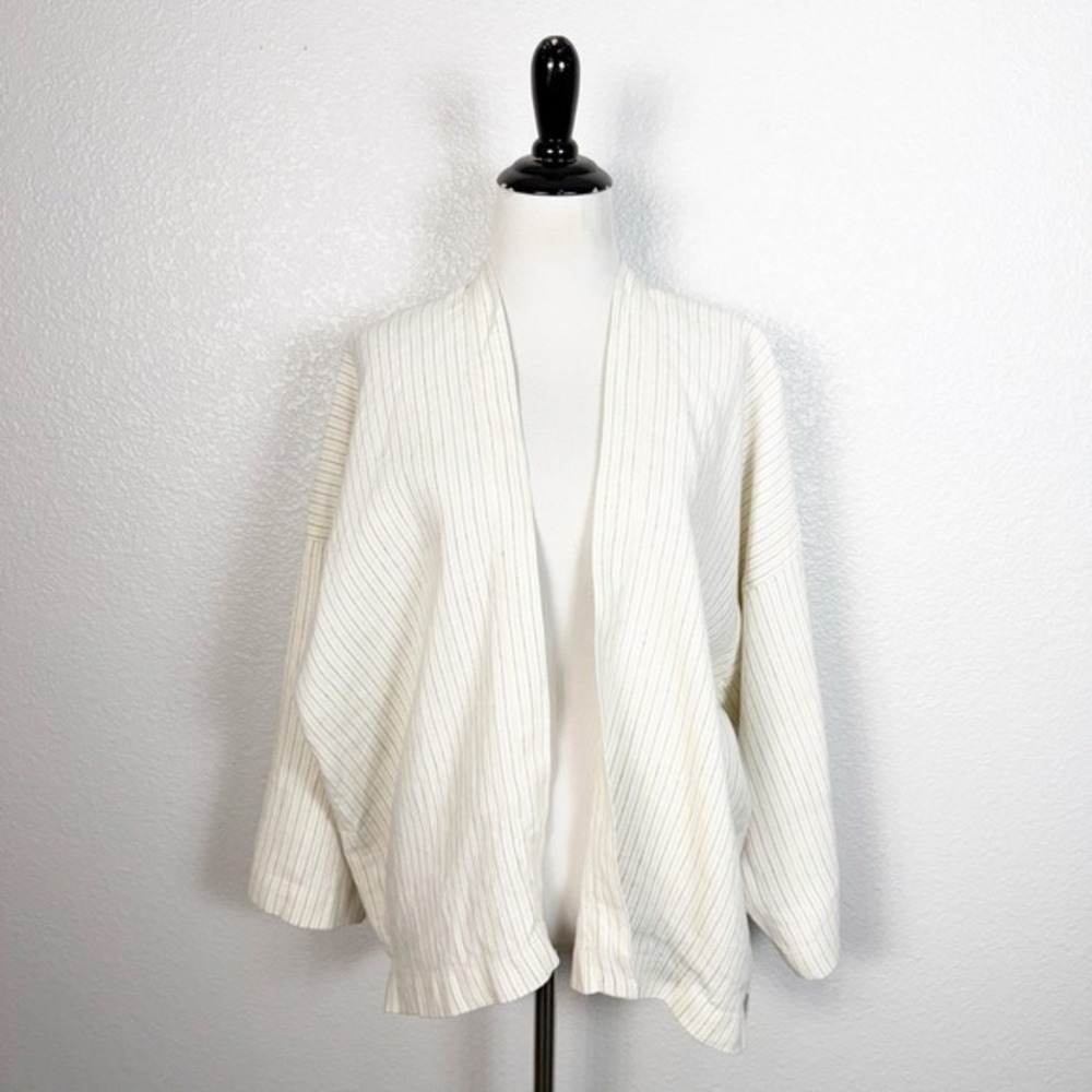 Eskandar Neiman‎ Marcus Sz 0 Lagenlook Cream Linen Hemp Open Front Kimono Jacket